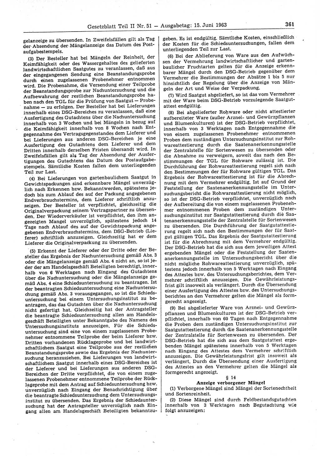 Gesetzblatt (GBl.) der Deutschen Demokratischen Republik (DDR) Teil ⅠⅠ 1963, Seite 361 (GBl. DDR ⅠⅠ 1963, S. 361)