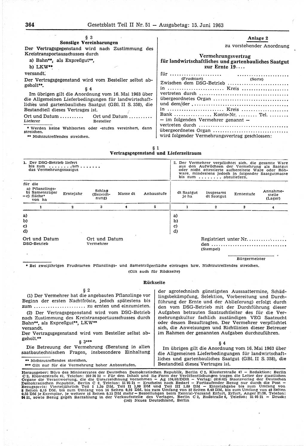 Gesetzblatt (GBl.) der Deutschen Demokratischen Republik (DDR) Teil ⅠⅠ 1963, Seite 364 (GBl. DDR ⅠⅠ 1963, S. 364)