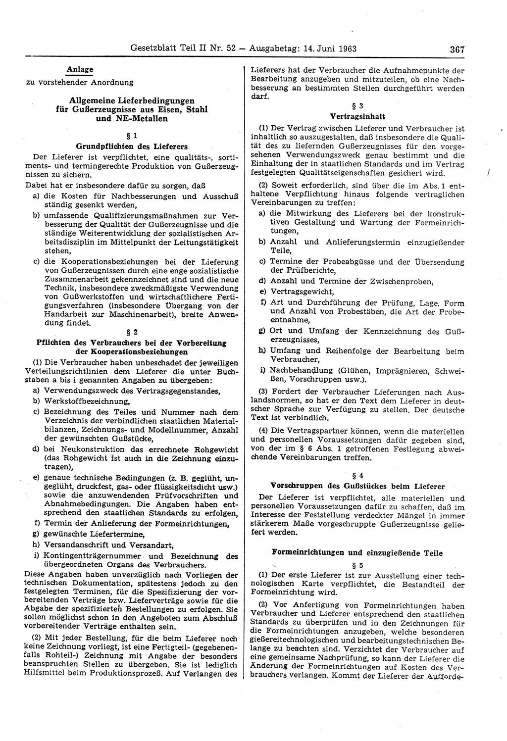 Gesetzblatt (GBl.) der Deutschen Demokratischen Republik (DDR) Teil ⅠⅠ 1963, Seite 367 (GBl. DDR ⅠⅠ 1963, S. 367)