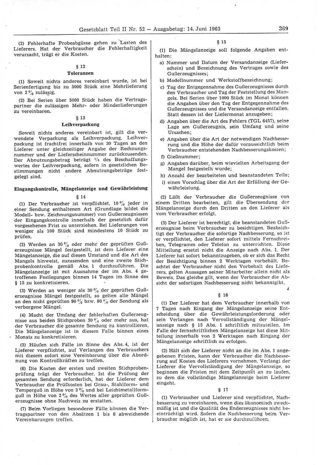 Gesetzblatt (GBl.) der Deutschen Demokratischen Republik (DDR) Teil ⅠⅠ 1963, Seite 369 (GBl. DDR ⅠⅠ 1963, S. 369)