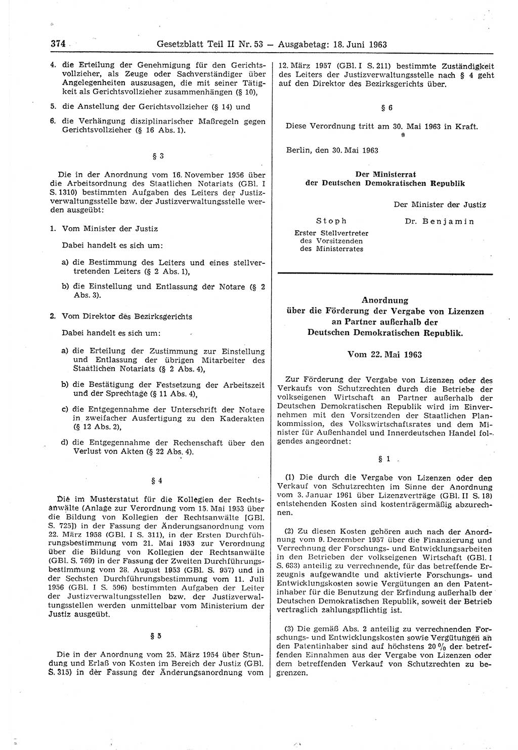 Gesetzblatt (GBl.) der Deutschen Demokratischen Republik (DDR) Teil ⅠⅠ 1963, Seite 374 (GBl. DDR ⅠⅠ 1963, S. 374)