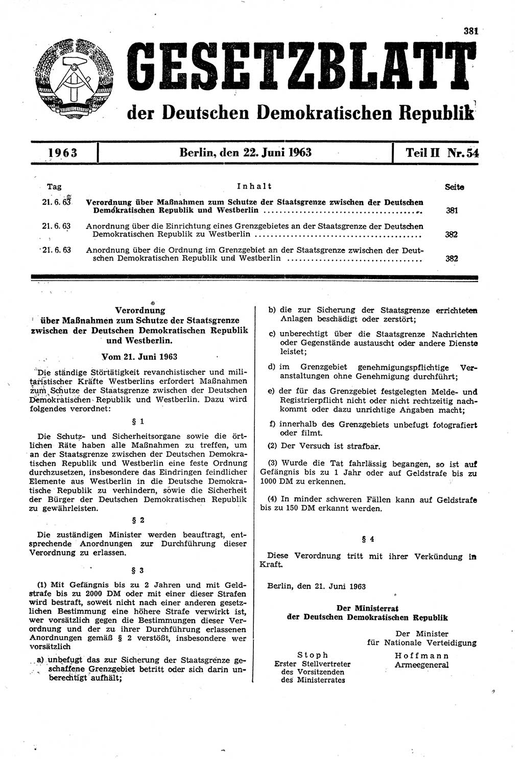 Gesetzblatt (GBl.) der Deutschen Demokratischen Republik (DDR) Teil ⅠⅠ 1963, Seite 381 (GBl. DDR ⅠⅠ 1963, S. 381)