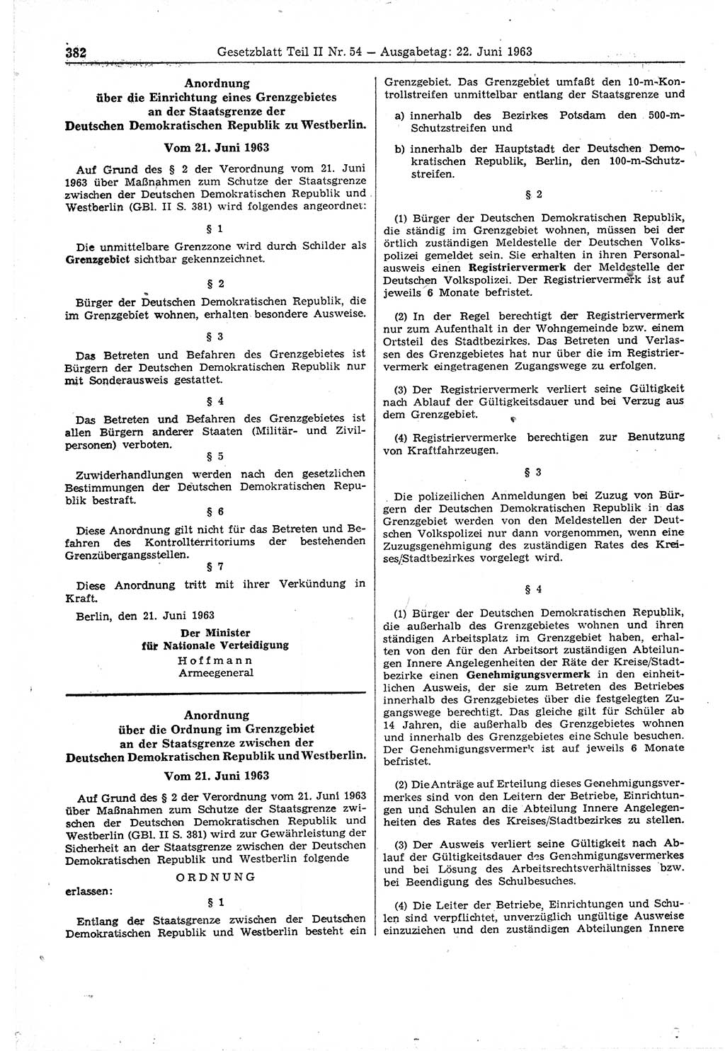 Gesetzblatt (GBl.) der Deutschen Demokratischen Republik (DDR) Teil ⅠⅠ 1963, Seite 382 (GBl. DDR ⅠⅠ 1963, S. 382)