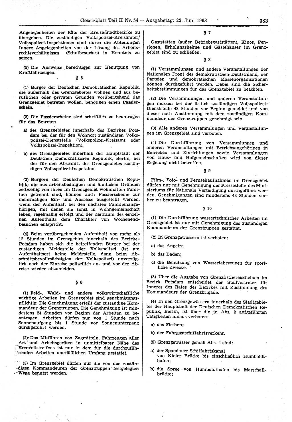 Gesetzblatt (GBl.) der Deutschen Demokratischen Republik (DDR) Teil ⅠⅠ 1963, Seite 383 (GBl. DDR ⅠⅠ 1963, S. 383)