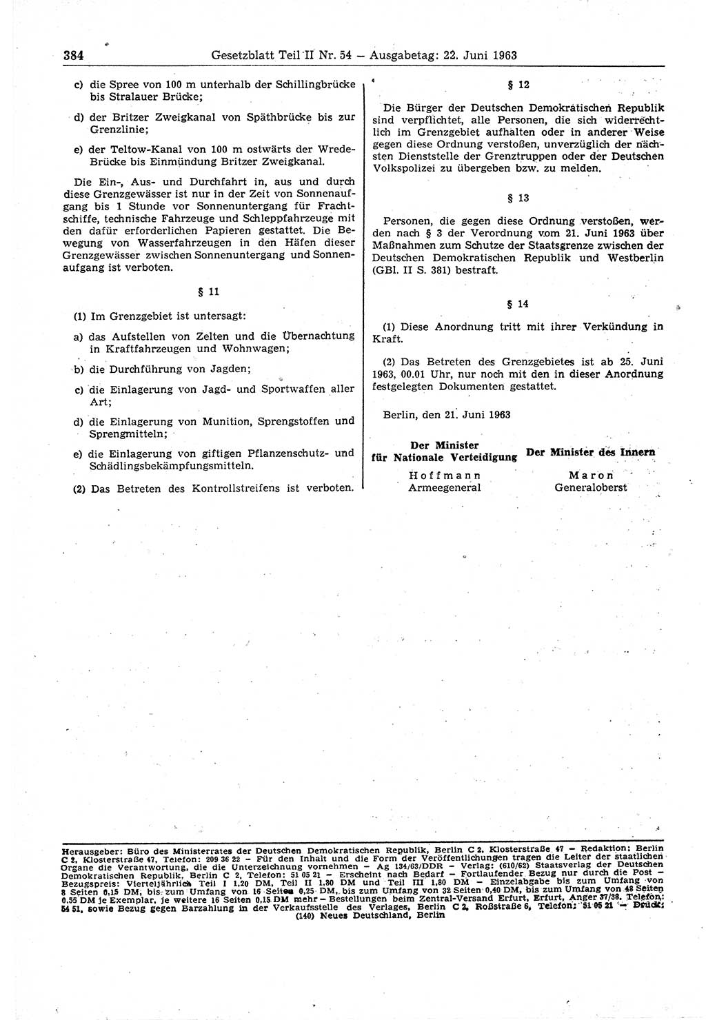 Gesetzblatt (GBl.) der Deutschen Demokratischen Republik (DDR) Teil ⅠⅠ 1963, Seite 384 (GBl. DDR ⅠⅠ 1963, S. 384)