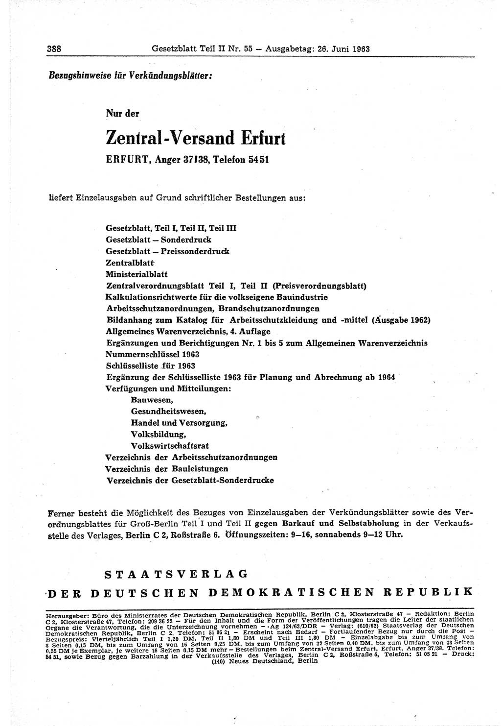 Gesetzblatt (GBl.) der Deutschen Demokratischen Republik (DDR) Teil ⅠⅠ 1963, Seite 388 (GBl. DDR ⅠⅠ 1963, S. 388)