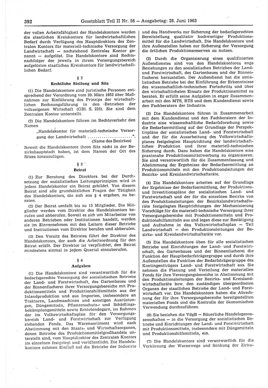 Gesetzblatt (GBl.) der Deutschen Demokratischen Republik (DDR) Teil ⅠⅠ 1963, Seite 392 (GBl. DDR ⅠⅠ 1963, S. 392)