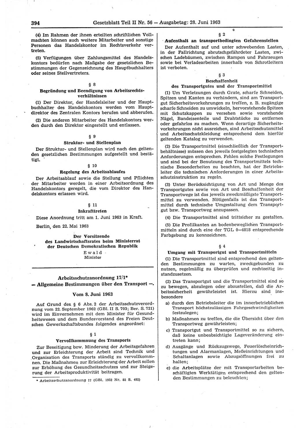 Gesetzblatt (GBl.) der Deutschen Demokratischen Republik (DDR) Teil ⅠⅠ 1963, Seite 394 (GBl. DDR ⅠⅠ 1963, S. 394)