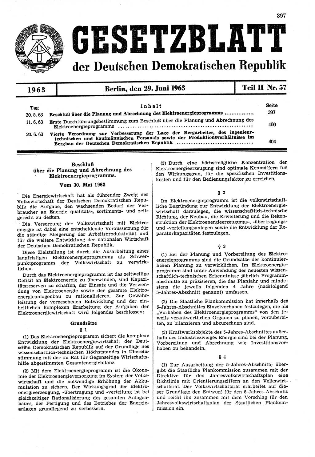 Gesetzblatt (GBl.) der Deutschen Demokratischen Republik (DDR) Teil ⅠⅠ 1963, Seite 397 (GBl. DDR ⅠⅠ 1963, S. 397)
