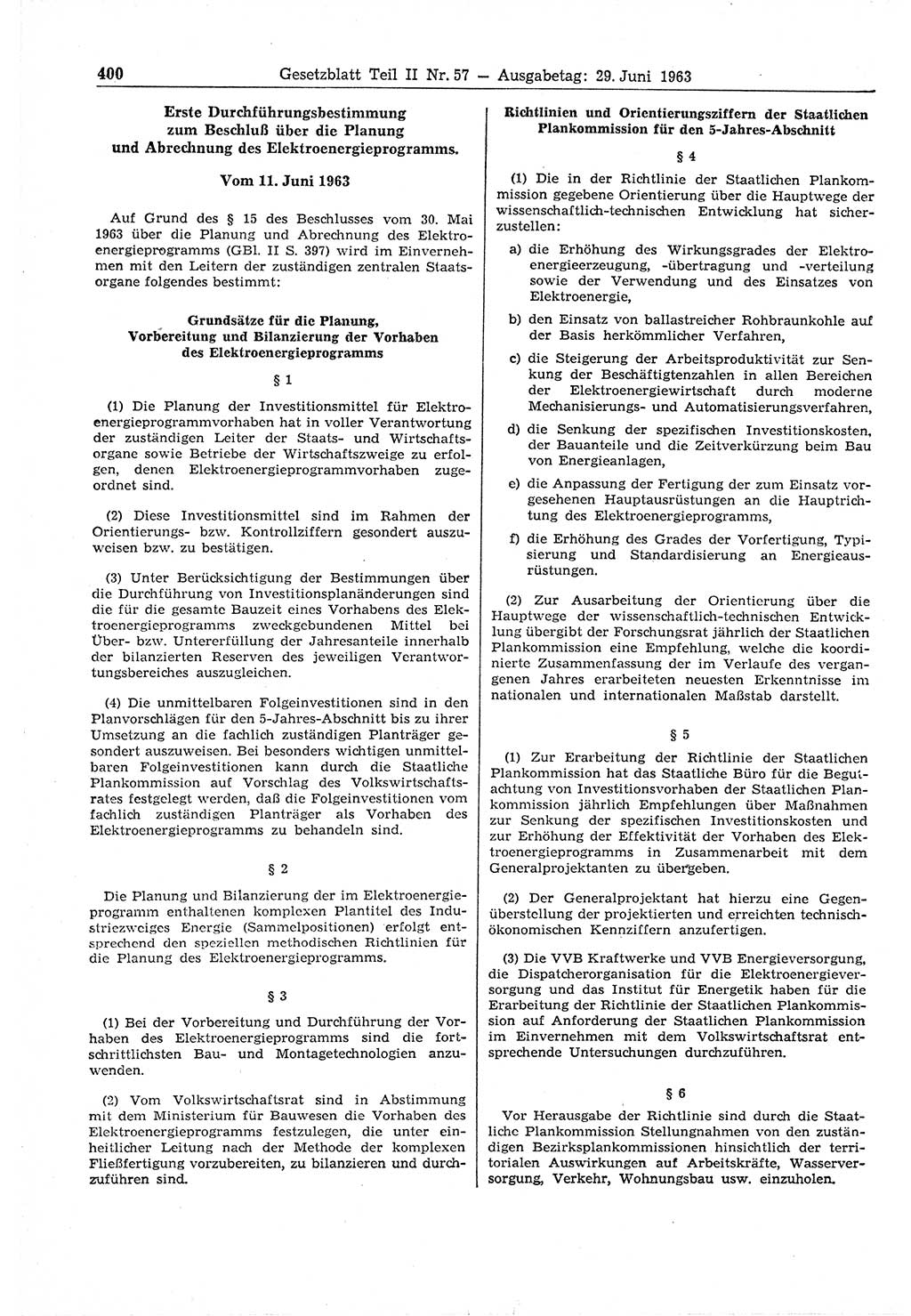 Gesetzblatt (GBl.) der Deutschen Demokratischen Republik (DDR) Teil ⅠⅠ 1963, Seite 400 (GBl. DDR ⅠⅠ 1963, S. 400)