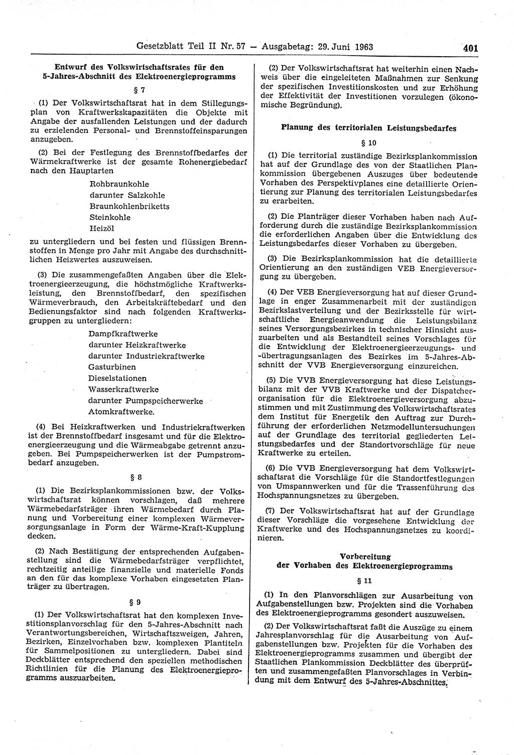 Gesetzblatt (GBl.) der Deutschen Demokratischen Republik (DDR) Teil ⅠⅠ 1963, Seite 401 (GBl. DDR ⅠⅠ 1963, S. 401)