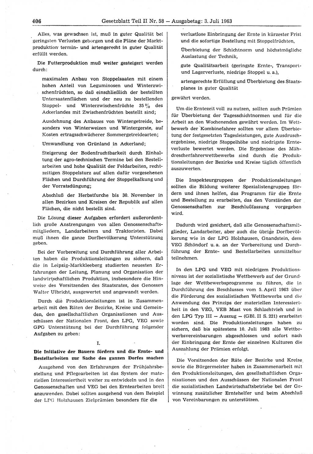 Gesetzblatt (GBl.) der Deutschen Demokratischen Republik (DDR) Teil ⅠⅠ 1963, Seite 406 (GBl. DDR ⅠⅠ 1963, S. 406)