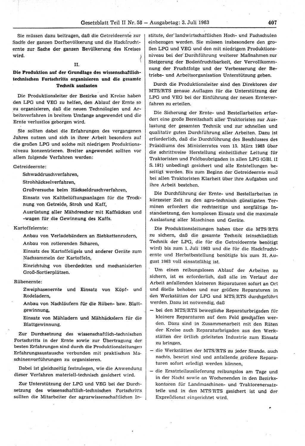 Gesetzblatt (GBl.) der Deutschen Demokratischen Republik (DDR) Teil ⅠⅠ 1963, Seite 407 (GBl. DDR ⅠⅠ 1963, S. 407)
