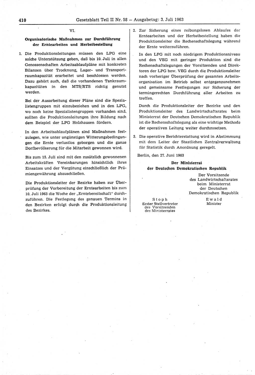 Gesetzblatt (GBl.) der Deutschen Demokratischen Republik (DDR) Teil ⅠⅠ 1963, Seite 410 (GBl. DDR ⅠⅠ 1963, S. 410)