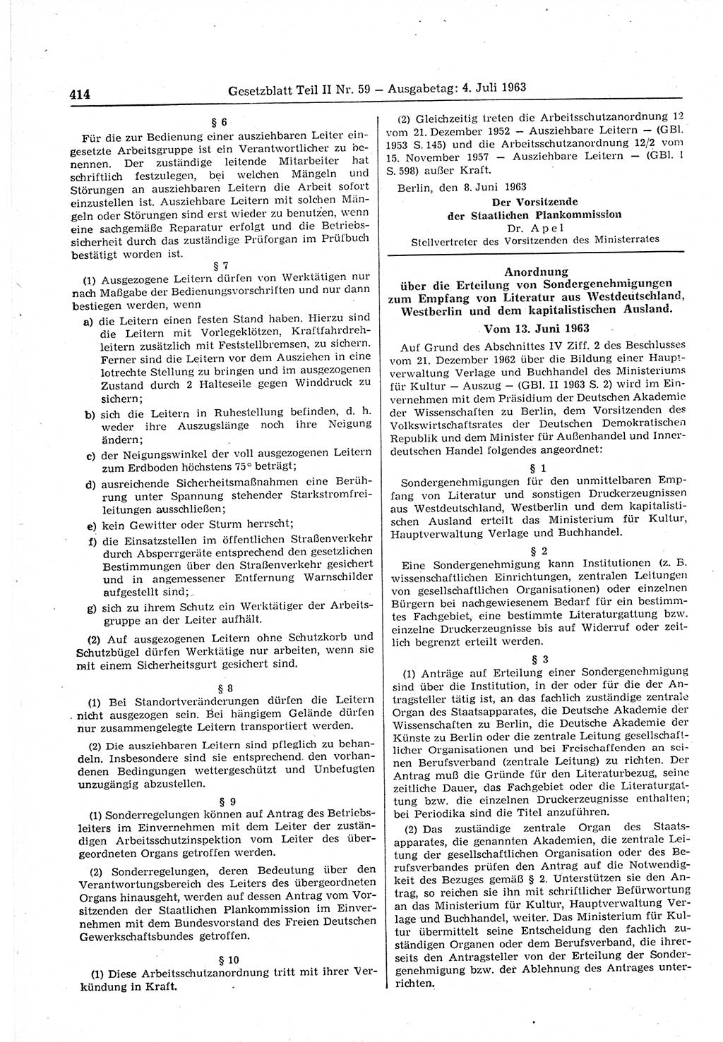 Gesetzblatt (GBl.) der Deutschen Demokratischen Republik (DDR) Teil ⅠⅠ 1963, Seite 414 (GBl. DDR ⅠⅠ 1963, S. 414)