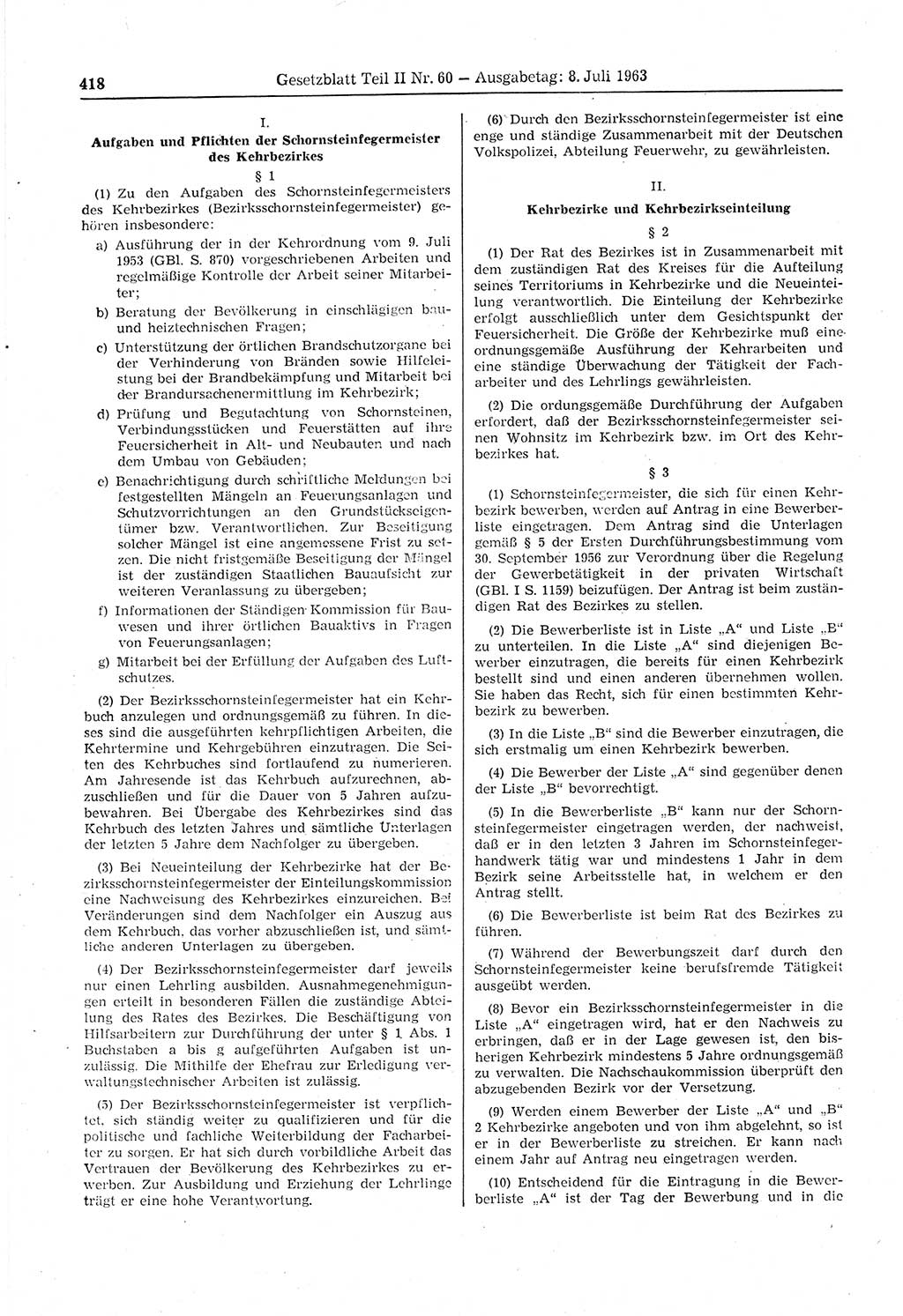 Gesetzblatt (GBl.) der Deutschen Demokratischen Republik (DDR) Teil ⅠⅠ 1963, Seite 418 (GBl. DDR ⅠⅠ 1963, S. 418)