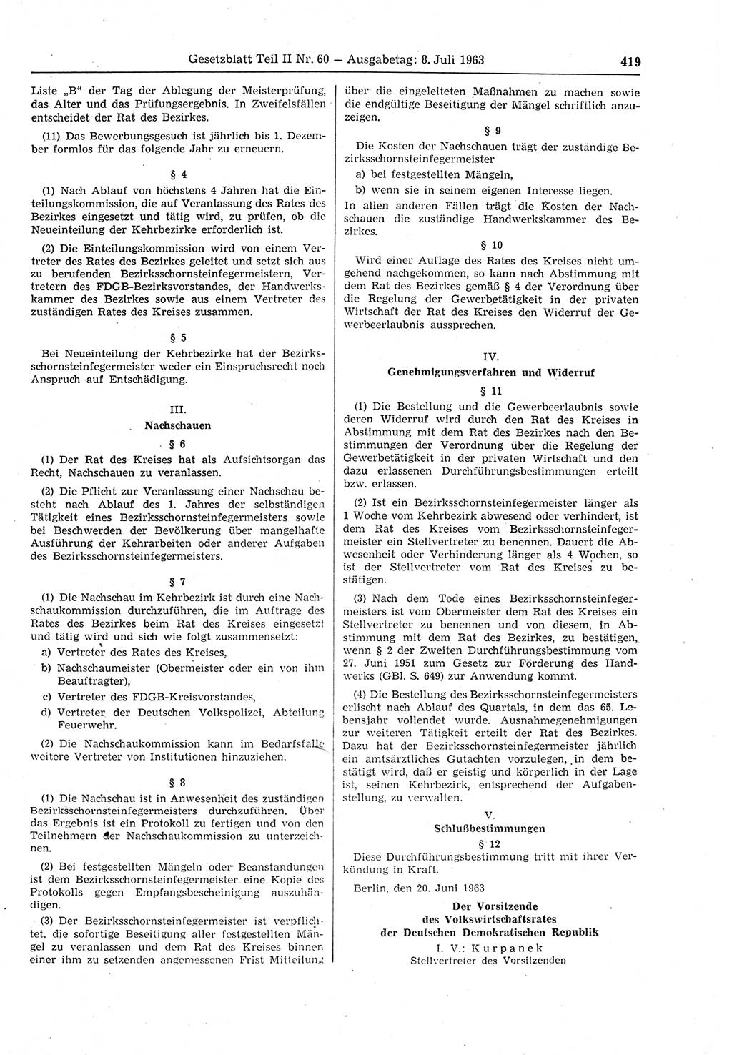 Gesetzblatt (GBl.) der Deutschen Demokratischen Republik (DDR) Teil ⅠⅠ 1963, Seite 419 (GBl. DDR ⅠⅠ 1963, S. 419)