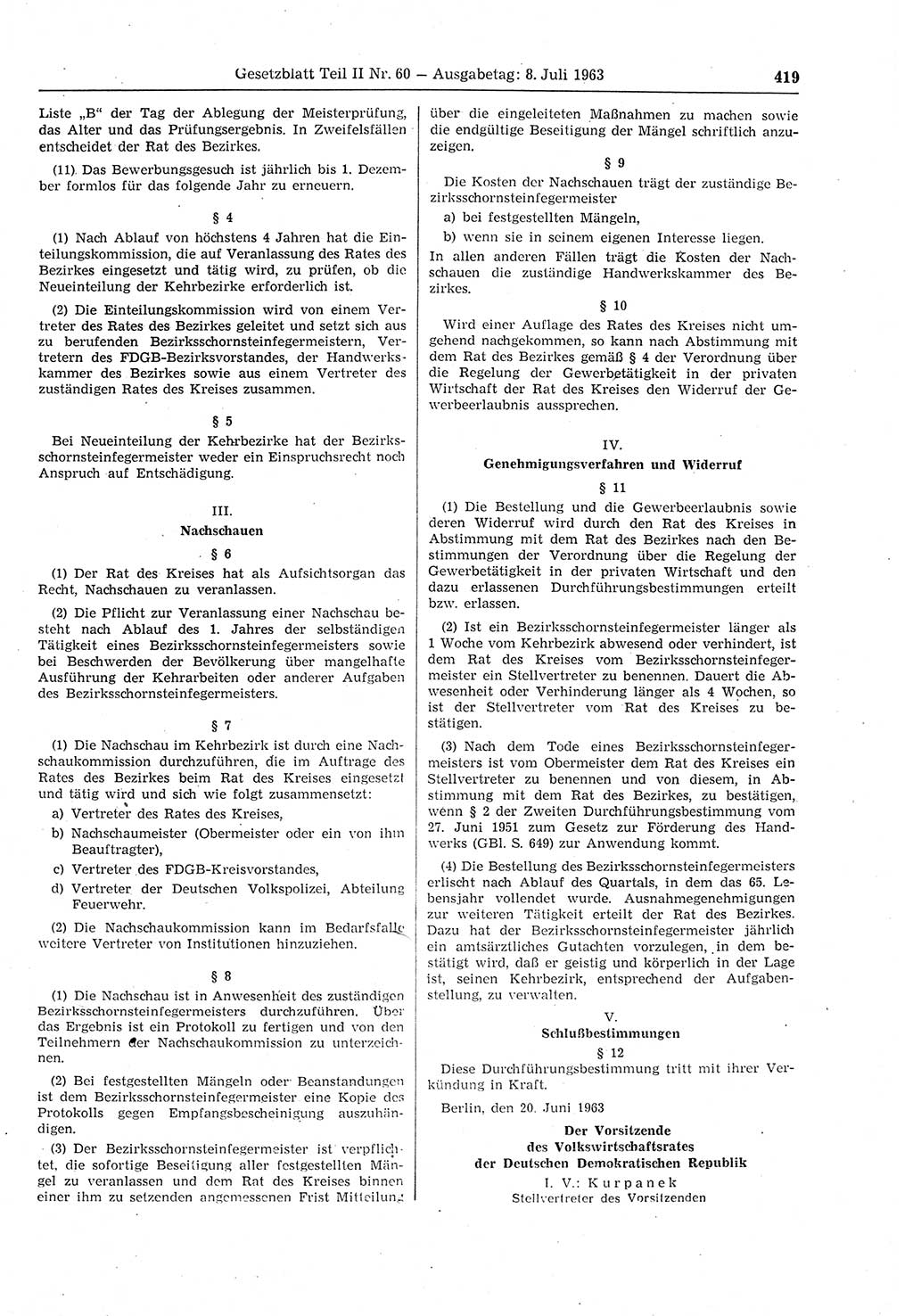 Gesetzblatt (GBl.) der Deutschen Demokratischen Republik (DDR) Teil ⅠⅠ 1963, Seite 419 (GBl. DDR ⅠⅠ 1963, S. 419)