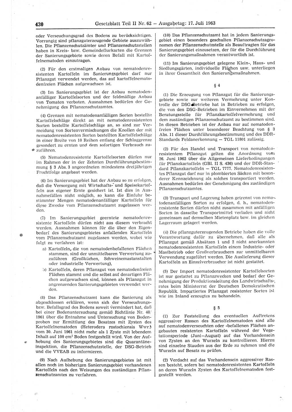 Gesetzblatt (GBl.) der Deutschen Demokratischen Republik (DDR) Teil ⅠⅠ 1963, Seite 430 (GBl. DDR ⅠⅠ 1963, S. 430)