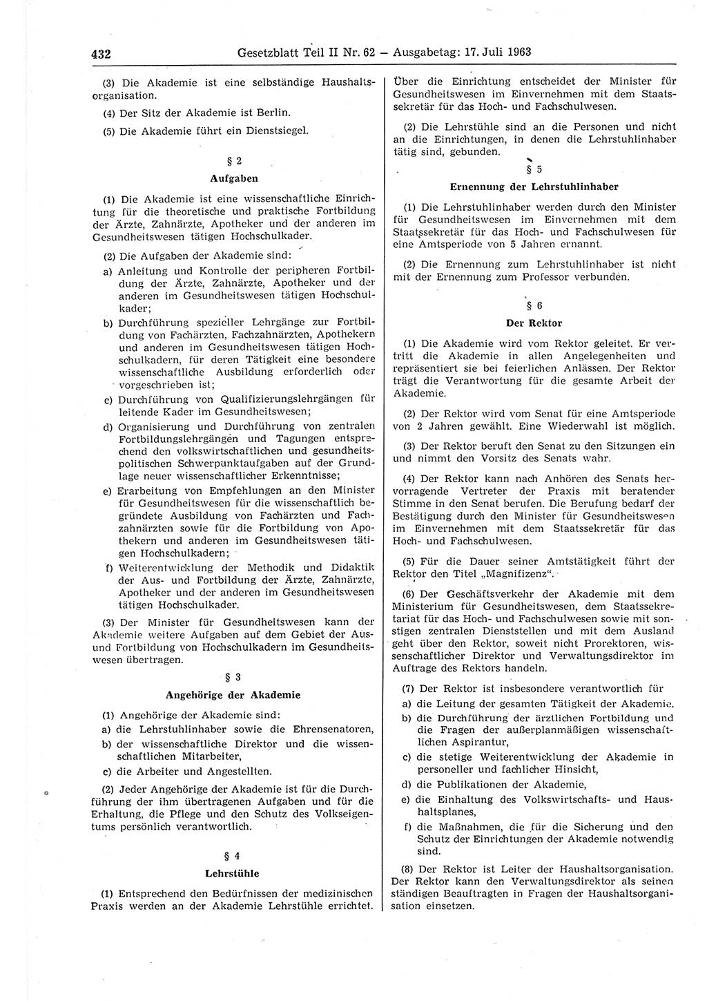 Gesetzblatt (GBl.) der Deutschen Demokratischen Republik (DDR) Teil ⅠⅠ 1963, Seite 432 (GBl. DDR ⅠⅠ 1963, S. 432)