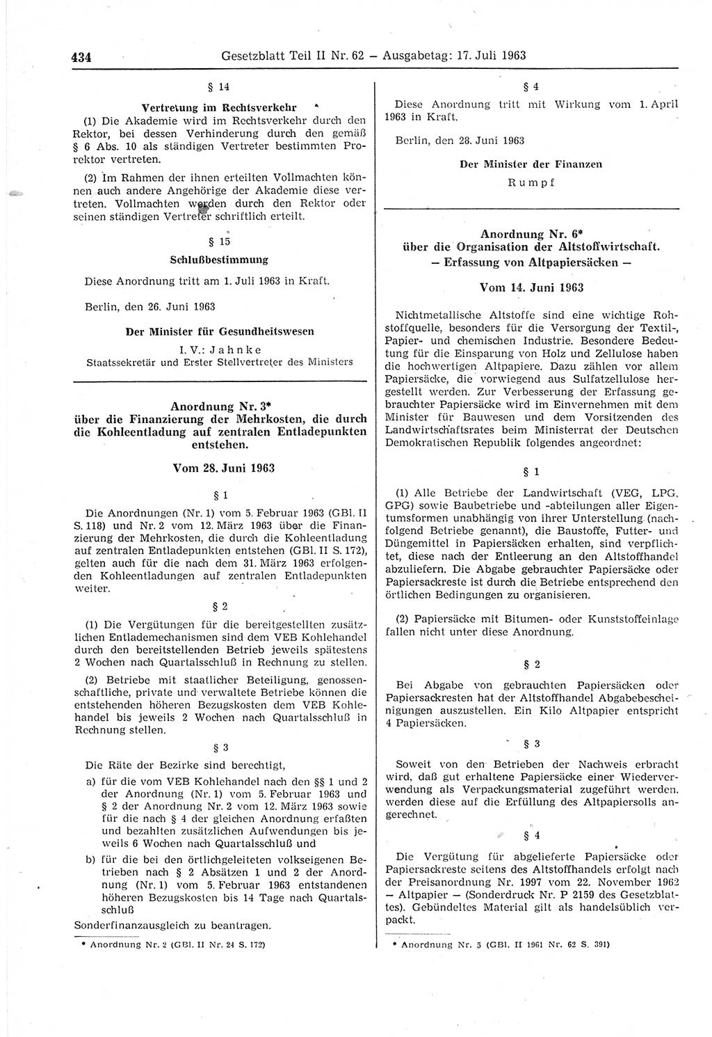 Gesetzblatt (GBl.) der Deutschen Demokratischen Republik (DDR) Teil ⅠⅠ 1963, Seite 434 (GBl. DDR ⅠⅠ 1963, S. 434)