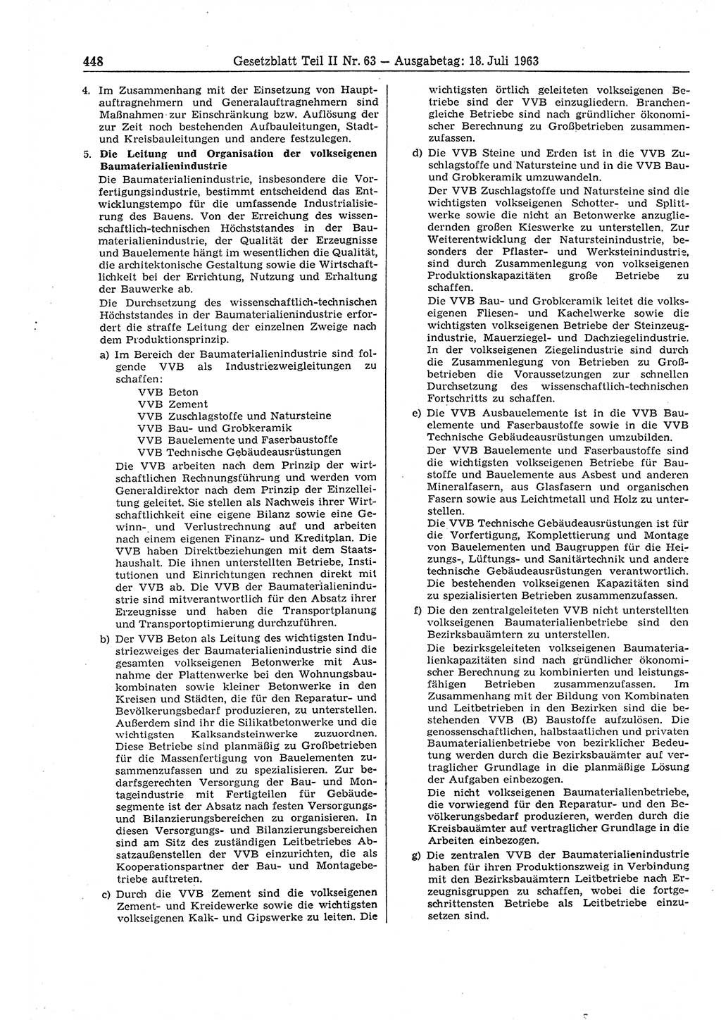 Gesetzblatt (GBl.) der Deutschen Demokratischen Republik (DDR) Teil ⅠⅠ 1963, Seite 448 (GBl. DDR ⅠⅠ 1963, S. 448)