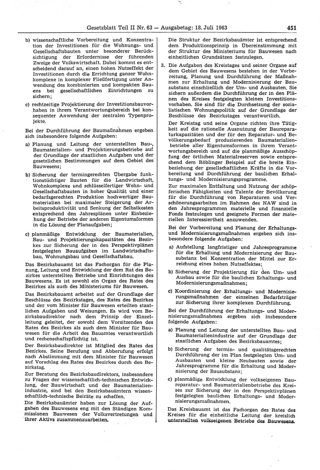 Gesetzblatt (GBl.) der Deutschen Demokratischen Republik (DDR) Teil ⅠⅠ 1963, Seite 451 (GBl. DDR ⅠⅠ 1963, S. 451)