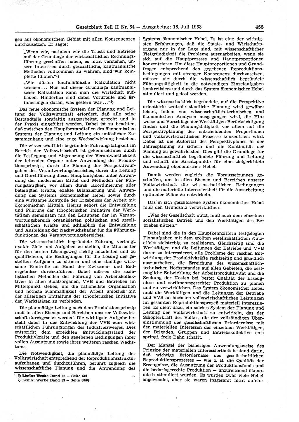 Gesetzblatt (GBl.) der Deutschen Demokratischen Republik (DDR) Teil ⅠⅠ 1963, Seite 455 (GBl. DDR ⅠⅠ 1963, S. 455)