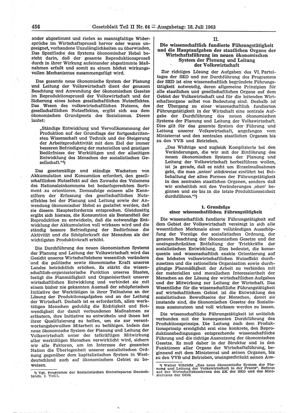 Gesetzblatt (GBl.) der Deutschen Demokratischen Republik (DDR) Teil ⅠⅠ 1963, Seite 456 (GBl. DDR ⅠⅠ 1963, S. 456)