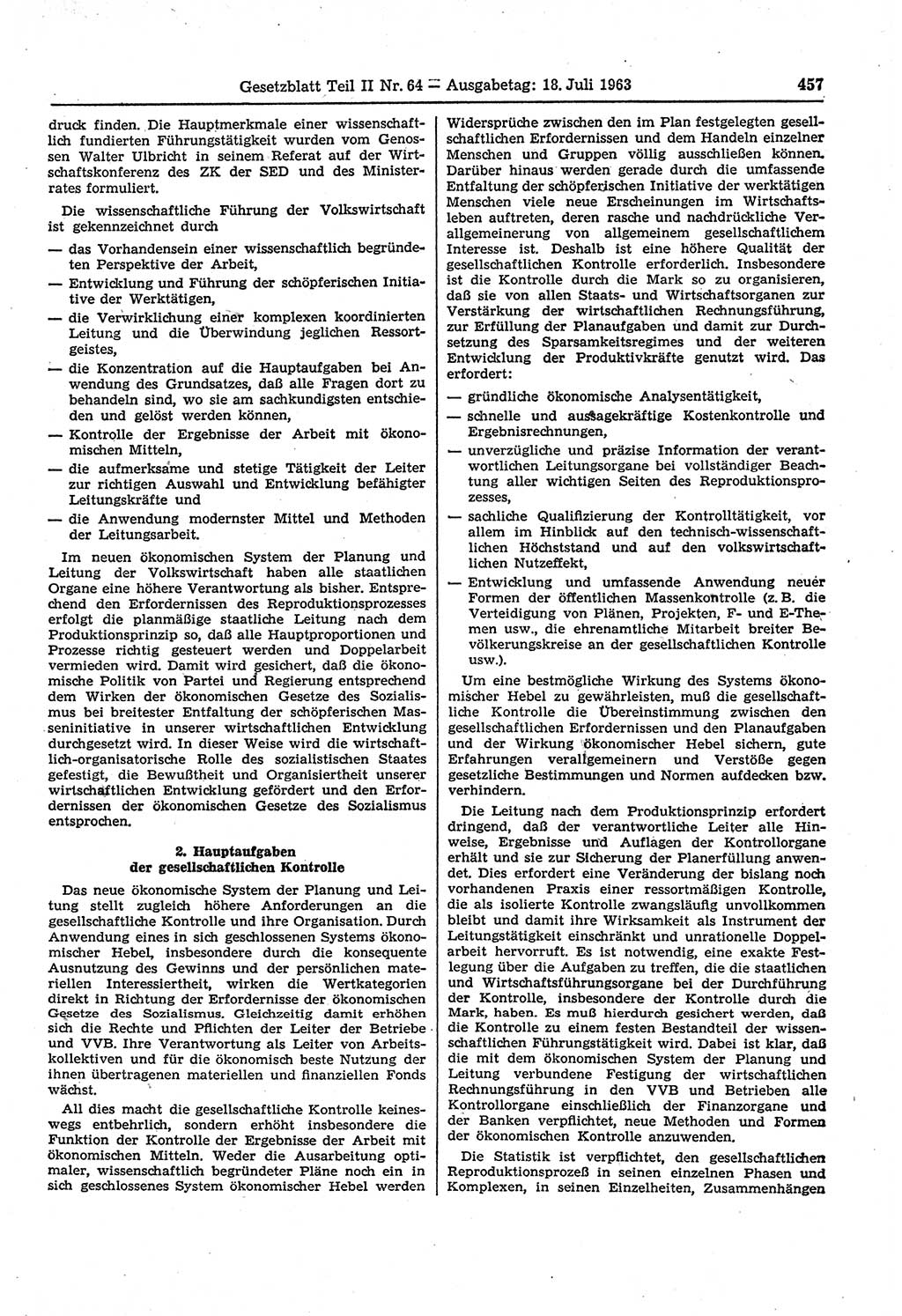 Gesetzblatt (GBl.) der Deutschen Demokratischen Republik (DDR) Teil ⅠⅠ 1963, Seite 457 (GBl. DDR ⅠⅠ 1963, S. 457)