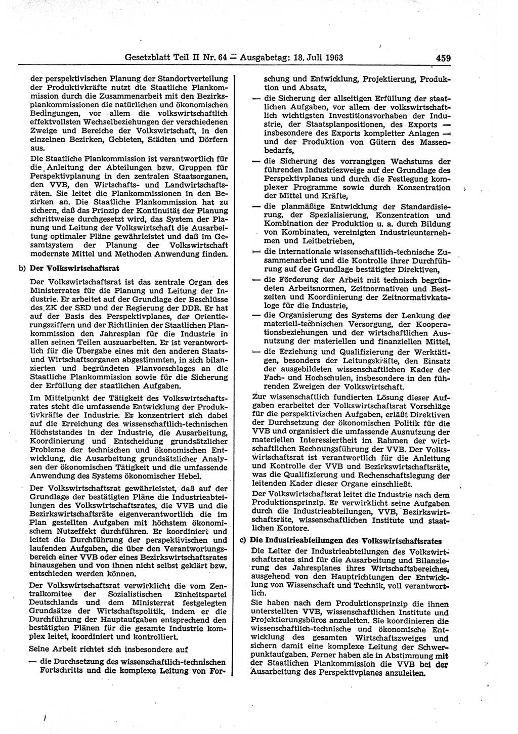 Gesetzblatt (GBl.) der Deutschen Demokratischen Republik (DDR) Teil ⅠⅠ 1963, Seite 459 (GBl. DDR ⅠⅠ 1963, S. 459)