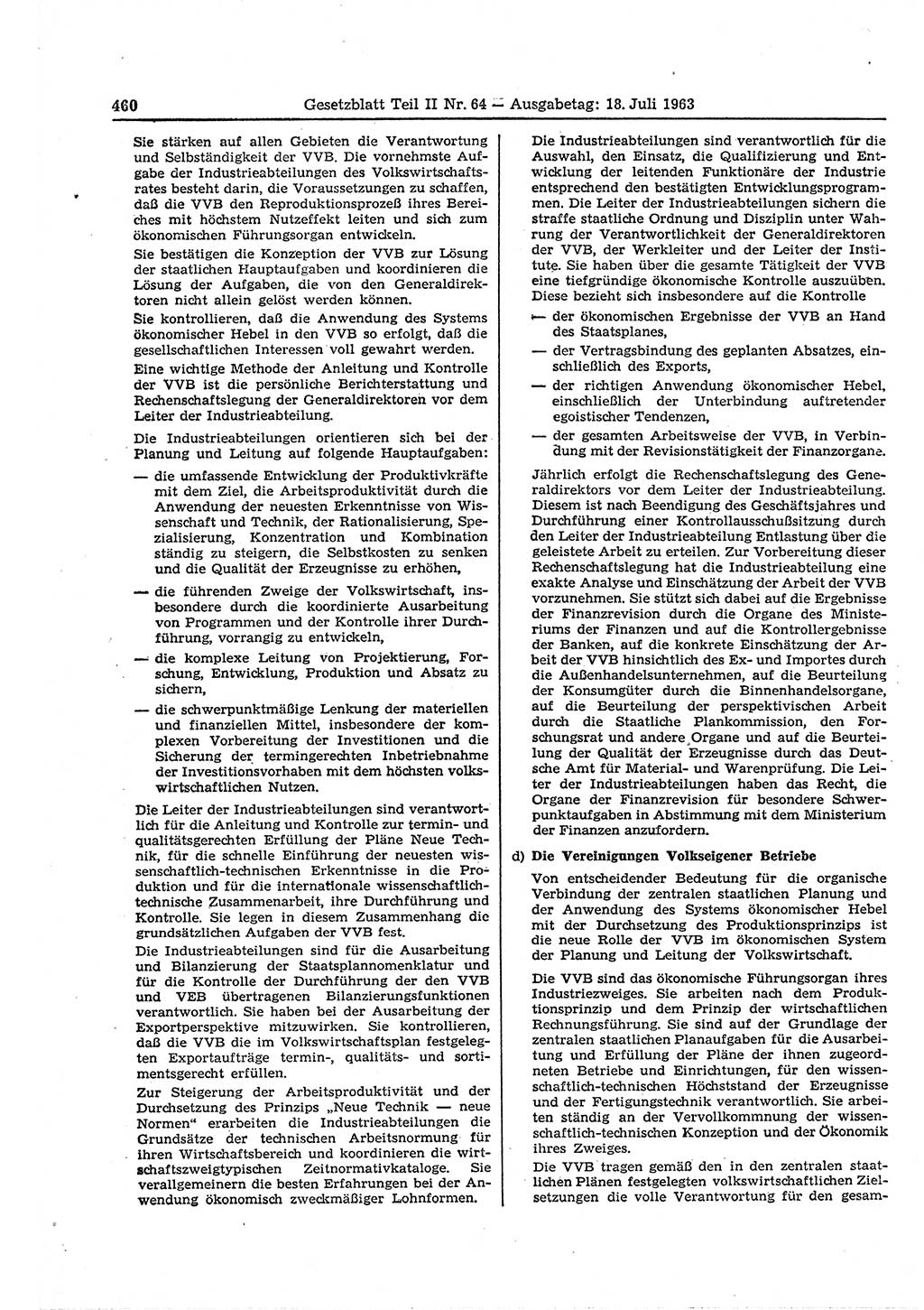 Gesetzblatt (GBl.) der Deutschen Demokratischen Republik (DDR) Teil ⅠⅠ 1963, Seite 460 (GBl. DDR ⅠⅠ 1963, S. 460)