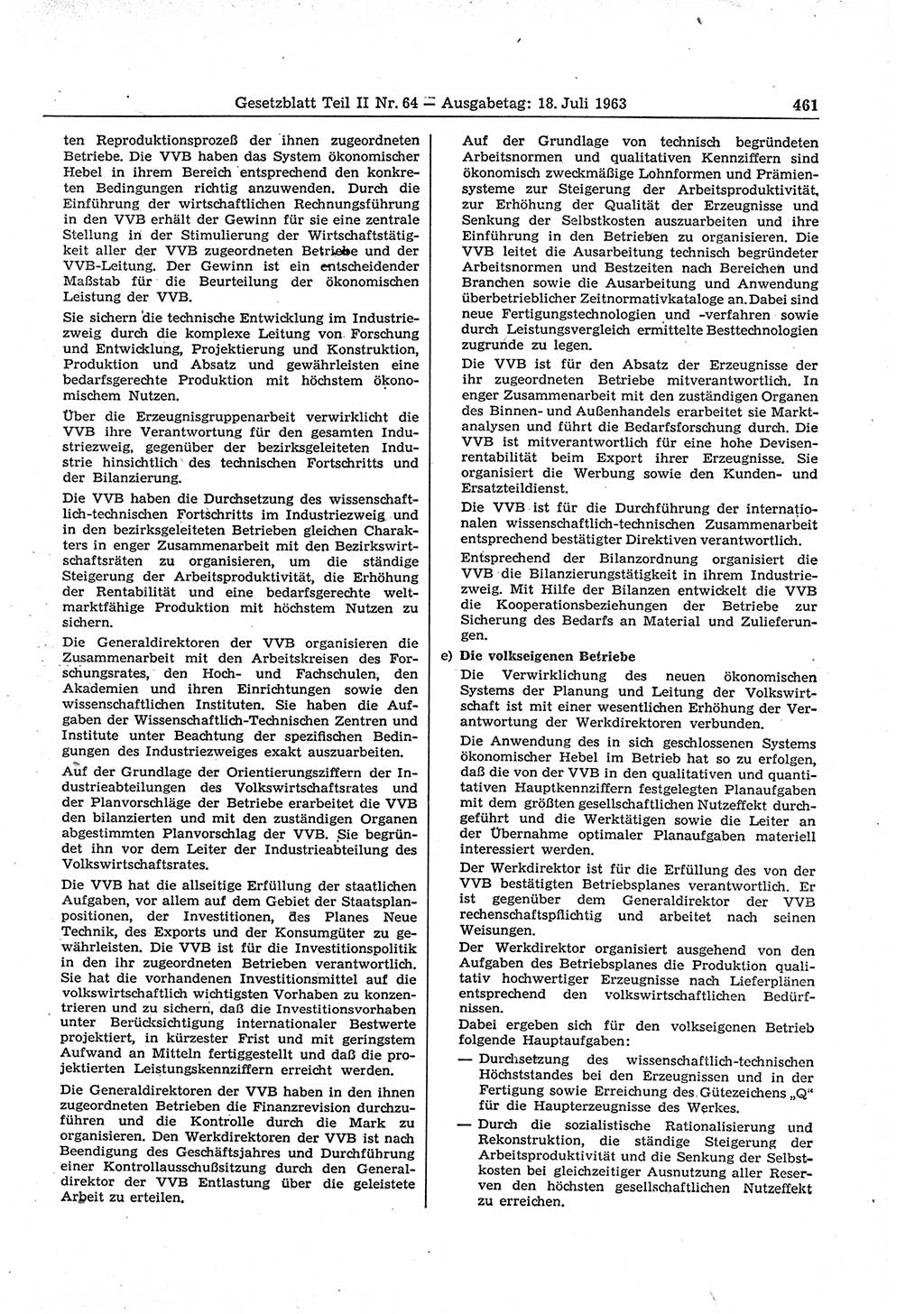 Gesetzblatt (GBl.) der Deutschen Demokratischen Republik (DDR) Teil ⅠⅠ 1963, Seite 461 (GBl. DDR ⅠⅠ 1963, S. 461)