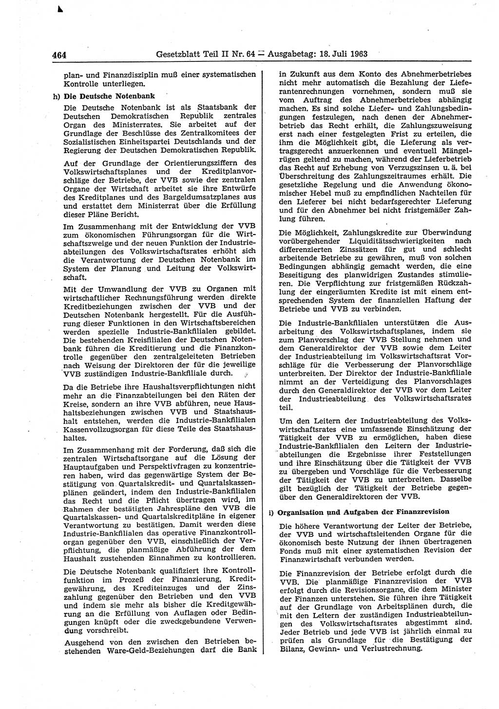 Gesetzblatt (GBl.) der Deutschen Demokratischen Republik (DDR) Teil ⅠⅠ 1963, Seite 464 (GBl. DDR ⅠⅠ 1963, S. 464)