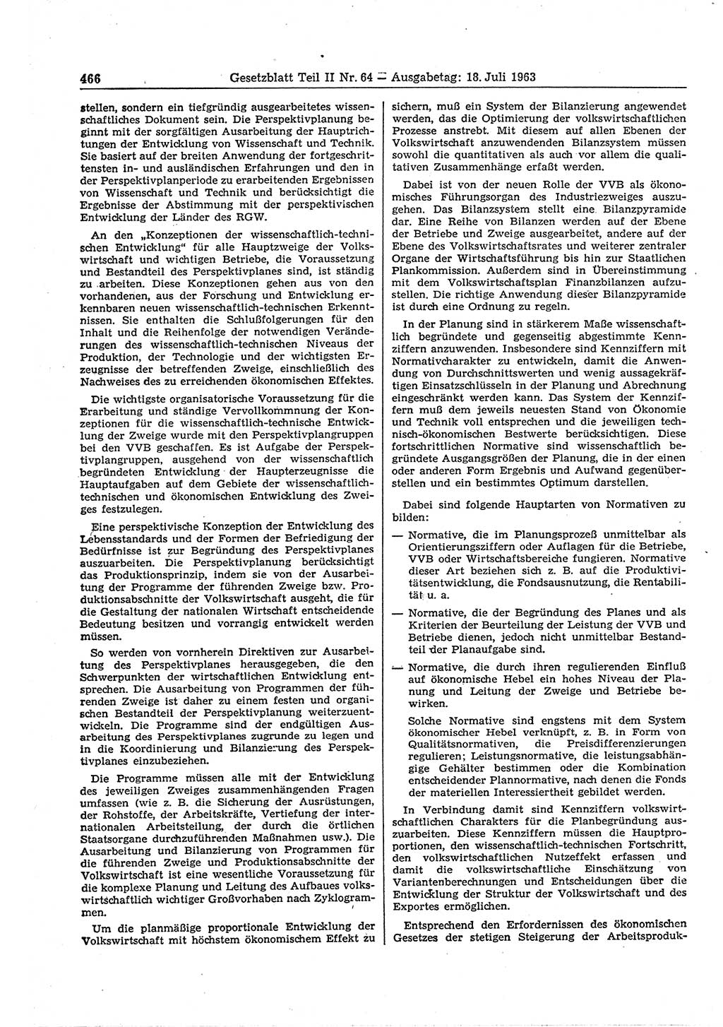 Gesetzblatt (GBl.) der Deutschen Demokratischen Republik (DDR) Teil ⅠⅠ 1963, Seite 466 (GBl. DDR ⅠⅠ 1963, S. 466)