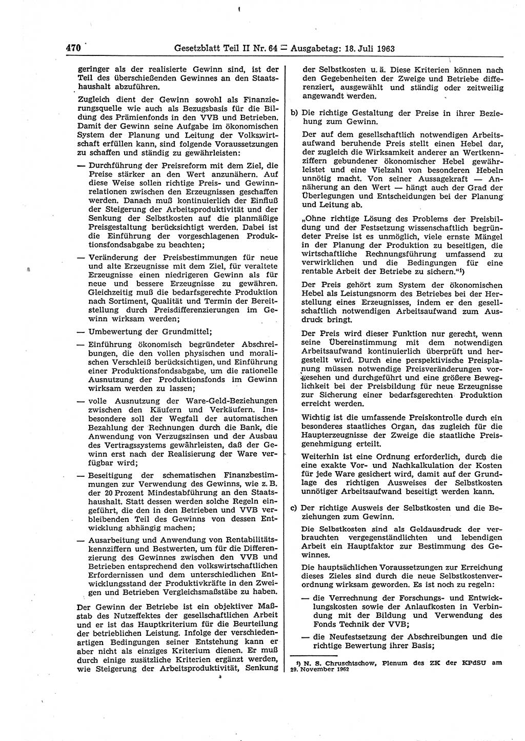 Gesetzblatt (GBl.) der Deutschen Demokratischen Republik (DDR) Teil ⅠⅠ 1963, Seite 470 (GBl. DDR ⅠⅠ 1963, S. 470)