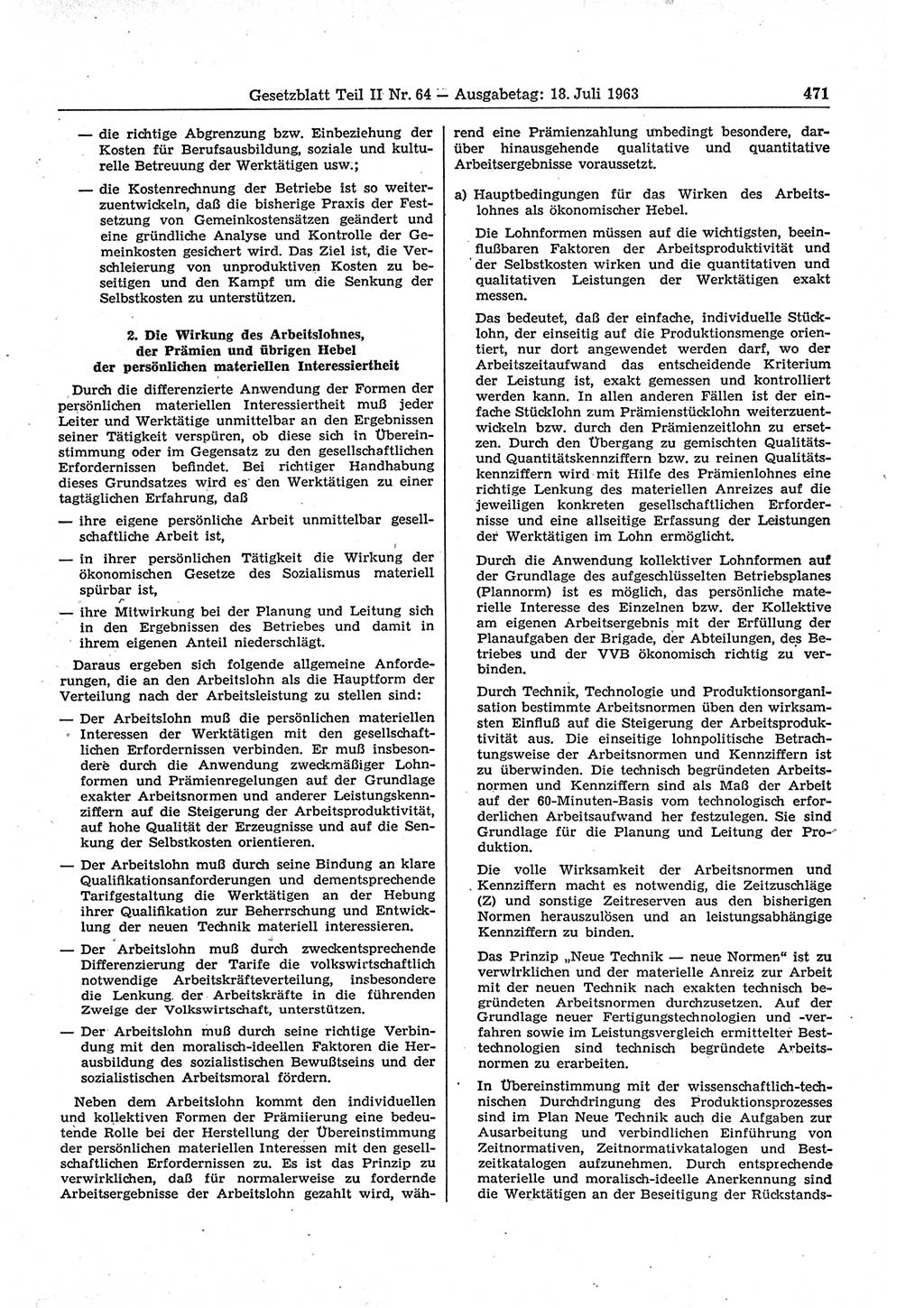 Gesetzblatt (GBl.) der Deutschen Demokratischen Republik (DDR) Teil ⅠⅠ 1963, Seite 471 (GBl. DDR ⅠⅠ 1963, S. 471)
