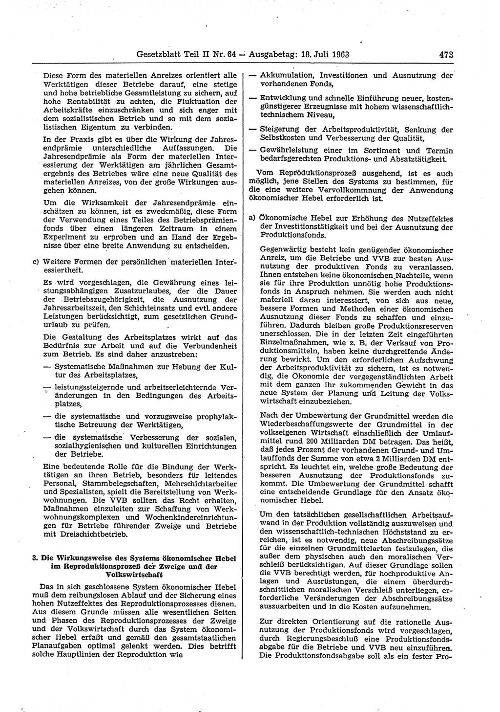 Gesetzblatt (GBl.) der Deutschen Demokratischen Republik (DDR) Teil ⅠⅠ 1963, Seite 473 (GBl. DDR ⅠⅠ 1963, S. 473)