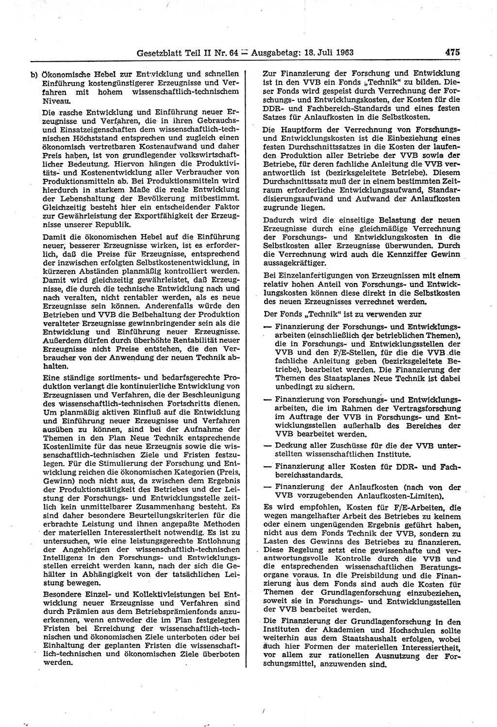 Gesetzblatt (GBl.) der Deutschen Demokratischen Republik (DDR) Teil ⅠⅠ 1963, Seite 475 (GBl. DDR ⅠⅠ 1963, S. 475)