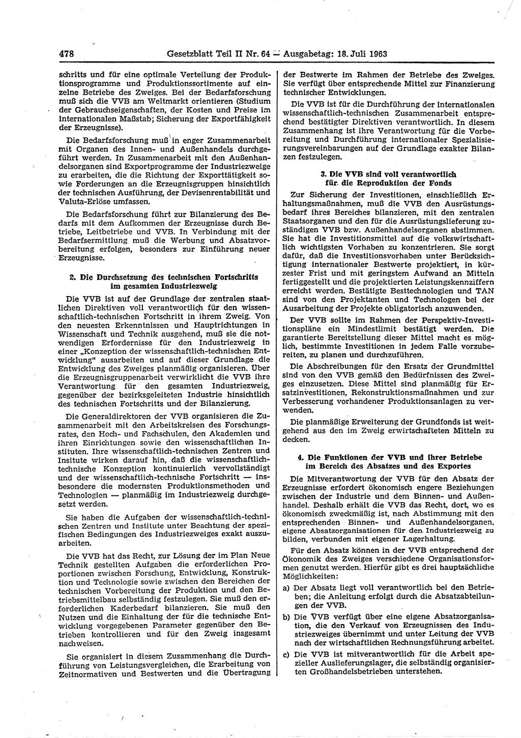 Gesetzblatt (GBl.) der Deutschen Demokratischen Republik (DDR) Teil ⅠⅠ 1963, Seite 478 (GBl. DDR ⅠⅠ 1963, S. 478)