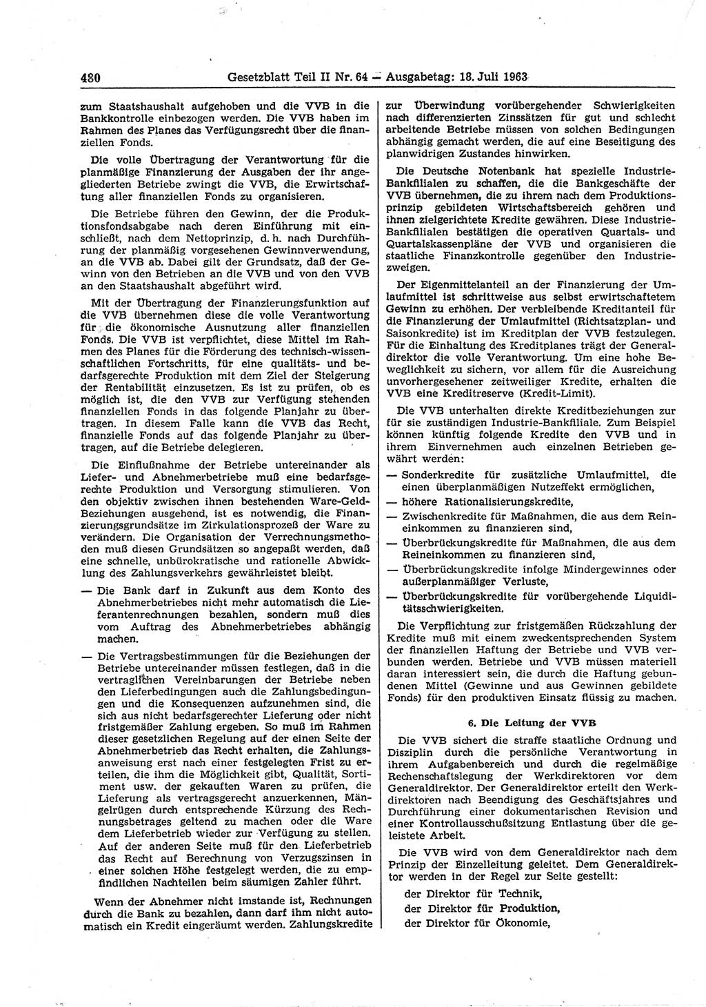 Gesetzblatt (GBl.) der Deutschen Demokratischen Republik (DDR) Teil ⅠⅠ 1963, Seite 480 (GBl. DDR ⅠⅠ 1963, S. 480)