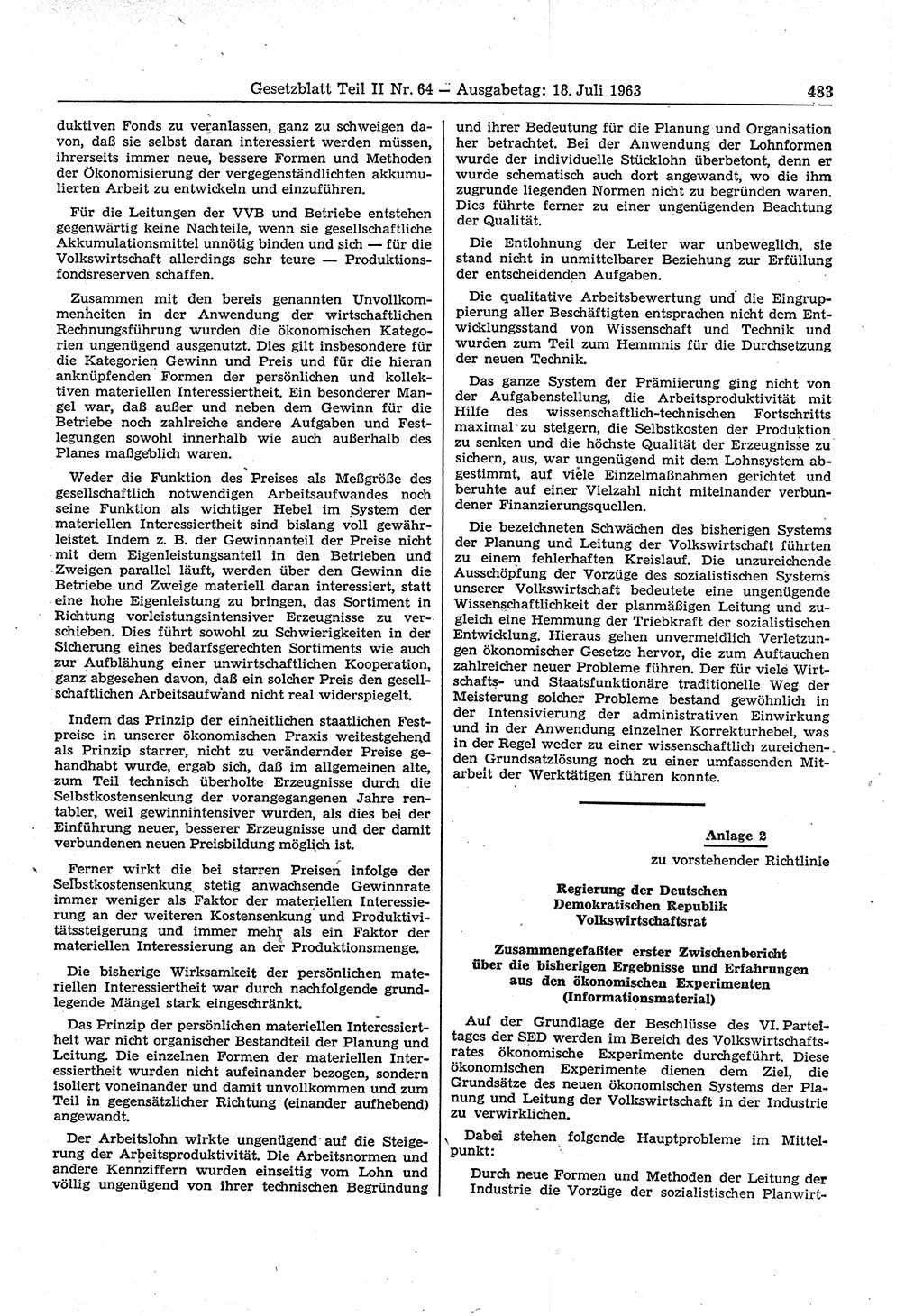 Gesetzblatt (GBl.) der Deutschen Demokratischen Republik (DDR) Teil ⅠⅠ 1963, Seite 483 (GBl. DDR ⅠⅠ 1963, S. 483)