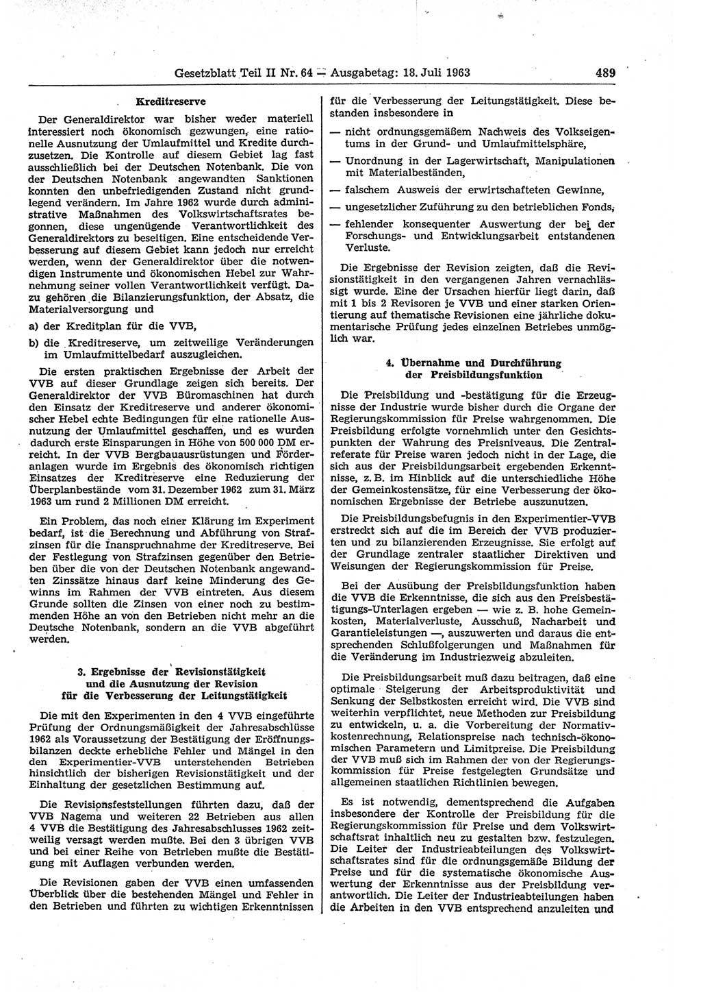 Gesetzblatt (GBl.) der Deutschen Demokratischen Republik (DDR) Teil ⅠⅠ 1963, Seite 489 (GBl. DDR ⅠⅠ 1963, S. 489)