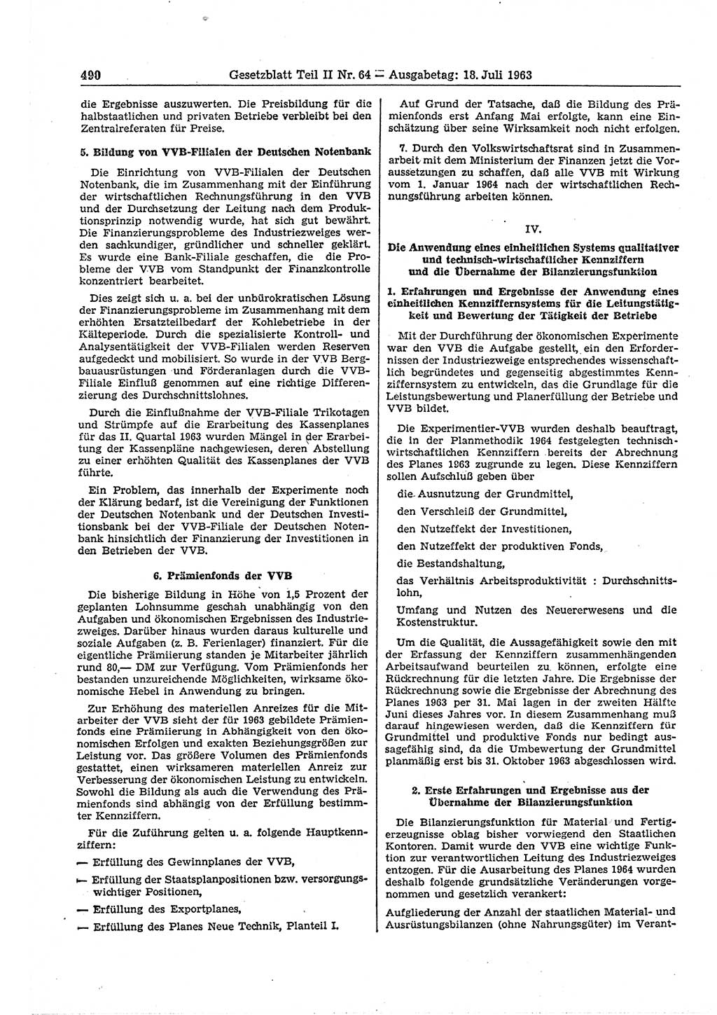 Gesetzblatt (GBl.) der Deutschen Demokratischen Republik (DDR) Teil ⅠⅠ 1963, Seite 490 (GBl. DDR ⅠⅠ 1963, S. 490)