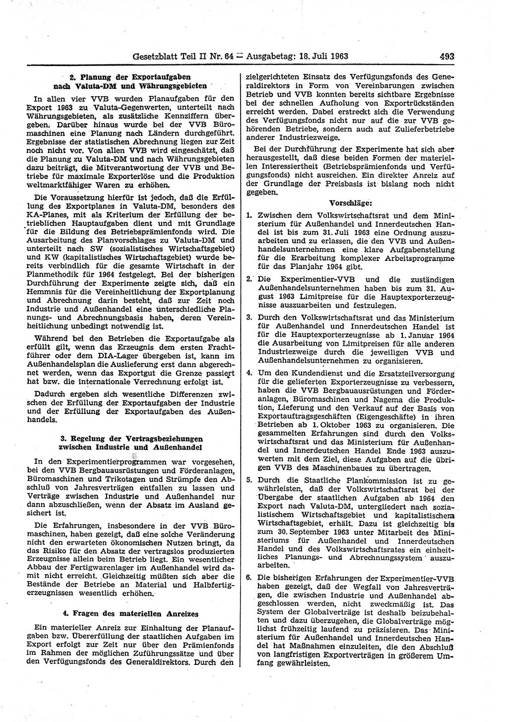 Gesetzblatt (GBl.) der Deutschen Demokratischen Republik (DDR) Teil ⅠⅠ 1963, Seite 493 (GBl. DDR ⅠⅠ 1963, S. 493)