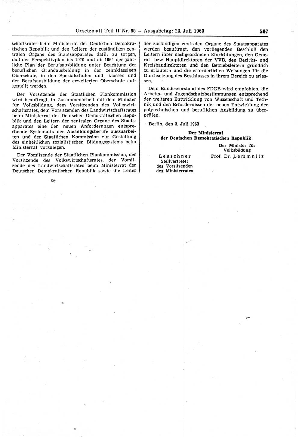 Gesetzblatt (GBl.) der Deutschen Demokratischen Republik (DDR) Teil ⅠⅠ 1963, Seite 507 (GBl. DDR ⅠⅠ 1963, S. 507)