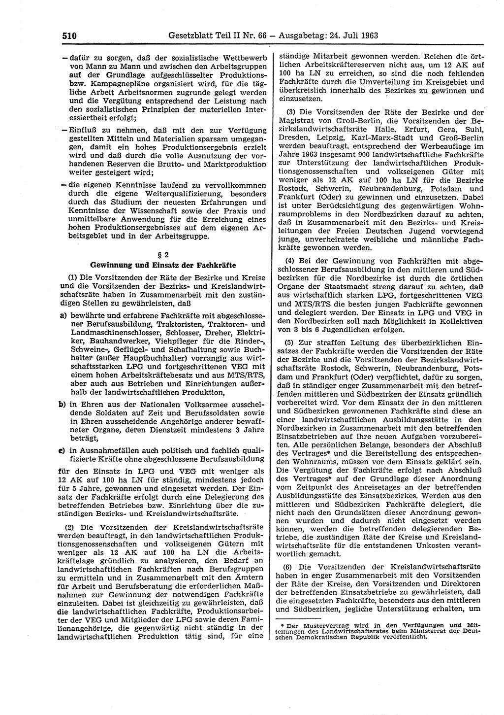 Gesetzblatt (GBl.) der Deutschen Demokratischen Republik (DDR) Teil ⅠⅠ 1963, Seite 510 (GBl. DDR ⅠⅠ 1963, S. 510)