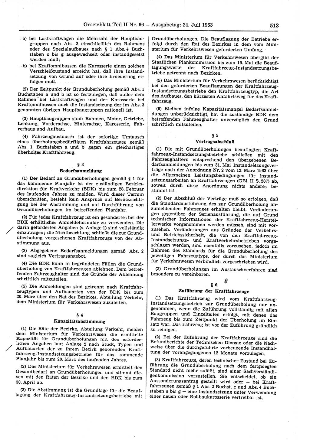 Gesetzblatt (GBl.) der Deutschen Demokratischen Republik (DDR) Teil ⅠⅠ 1963, Seite 513 (GBl. DDR ⅠⅠ 1963, S. 513)