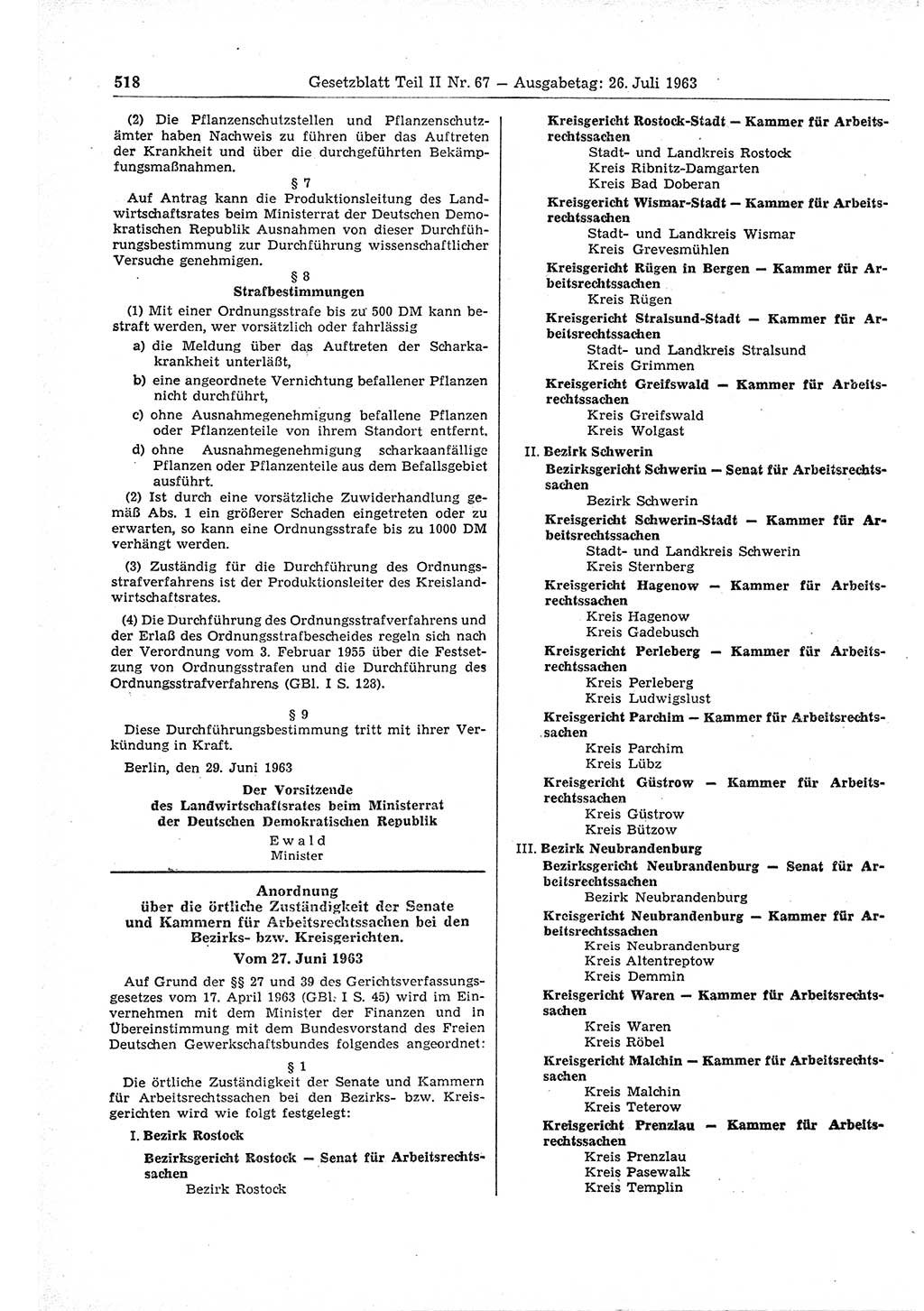 Gesetzblatt (GBl.) der Deutschen Demokratischen Republik (DDR) Teil ⅠⅠ 1963, Seite 518 (GBl. DDR ⅠⅠ 1963, S. 518)