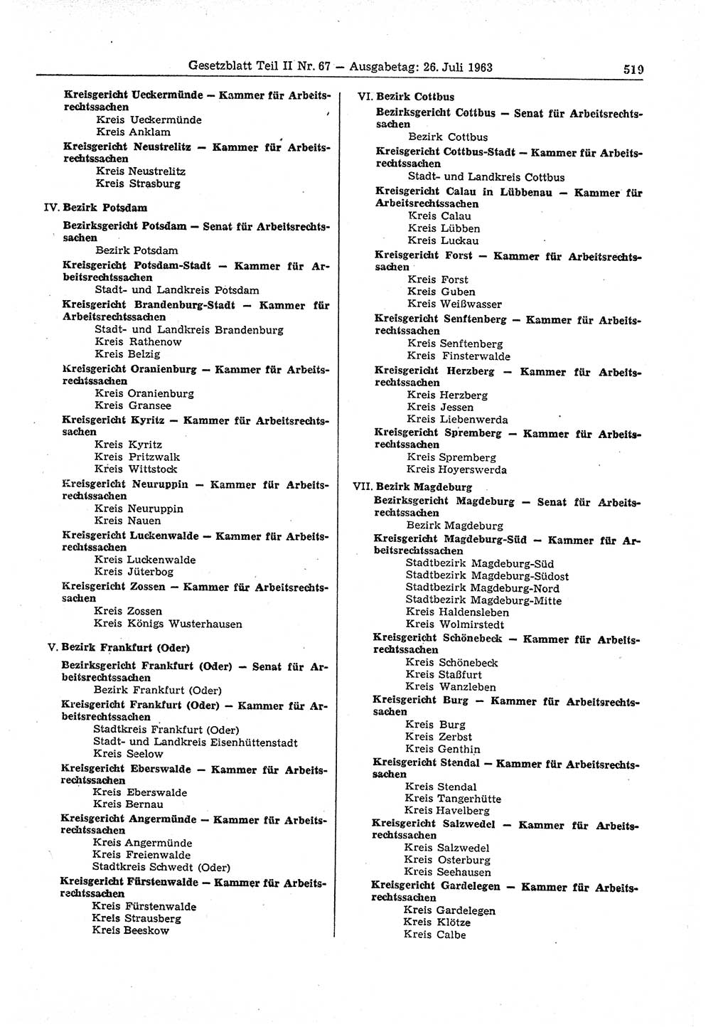 Gesetzblatt (GBl.) der Deutschen Demokratischen Republik (DDR) Teil ⅠⅠ 1963, Seite 519 (GBl. DDR ⅠⅠ 1963, S. 519)